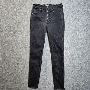 MADEWELL High Rise Black Skinny Jeans with Raw Frayed Hem button fly